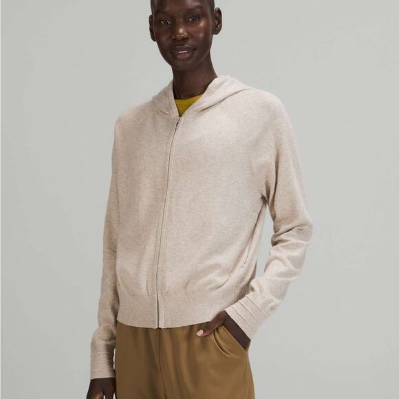 Lululemon Cotton-Cashmere Knit Hoodie Full Zip Heathered Raw Linen Size 2 - Picture 1 of 9
